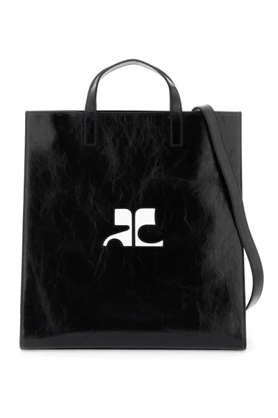 Courrèges "heritage Leather Naplack Tote In Nero