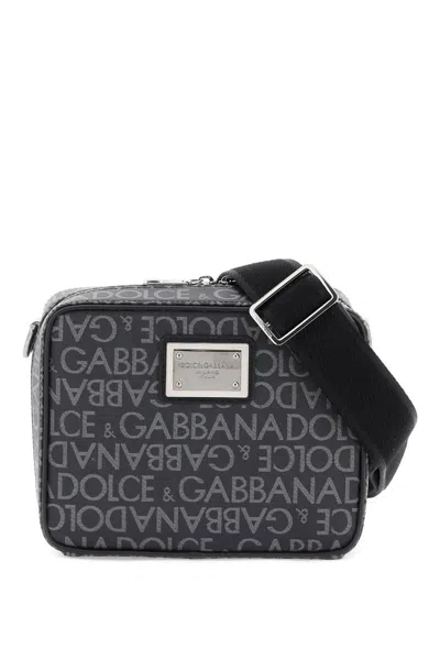 Dolce & Gabbana Coated Jacquard Messenger Bag In Nero