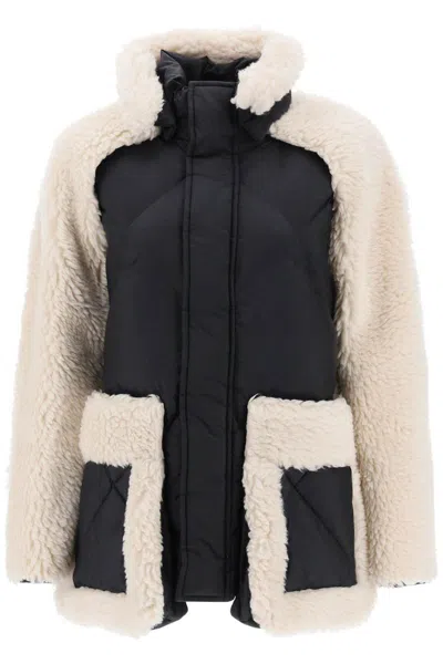 Sacai Convertible Jacket In Ripstop And Faux Shearling In Nero