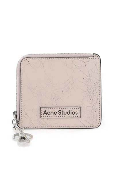 Acne Studios Cracked Leather Wallet With Distressed In Rosa
