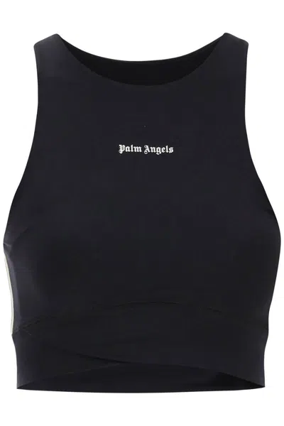 Palm Angels Cropped Top With Side Bands In Nero