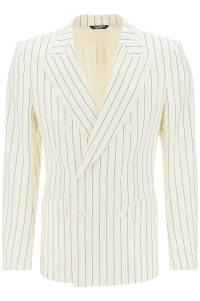 Dolce & Gabbana Double-breasted Pinstripe In Bianco