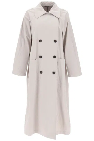 Brunello Cucinelli Double-breasted Trench Coat With Shiny Cuff Details In Grigio