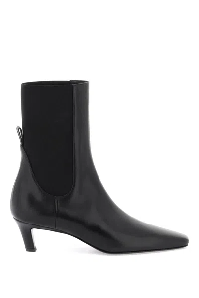 Totême Mid Heel Leather Boots In Nero