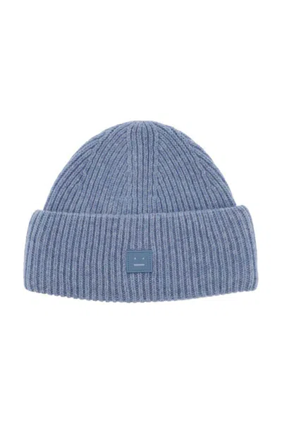 Acne Studios Ribbed Wool Beanie Hat With Cuff In Celeste
