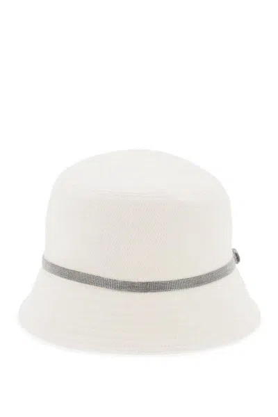 Brunello Cucinelli Shiny Band Bucket Hat With In Bianco