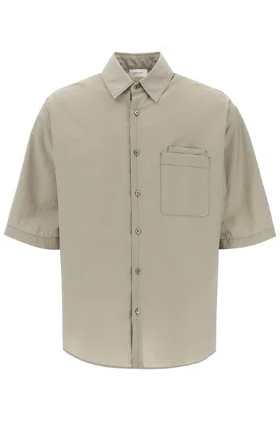 Lemaire Short-sleeved Cotton Fluid Shirt In Brown