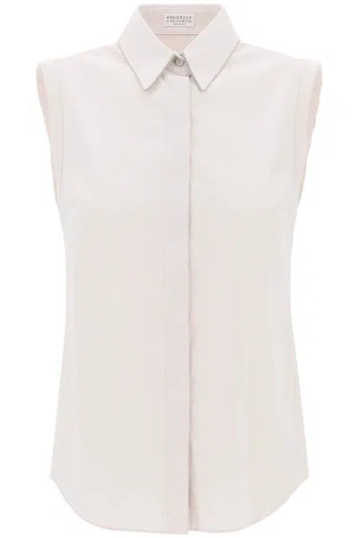 Brunello Cucinelli Sleeveless Shirt With Sh In Bianco