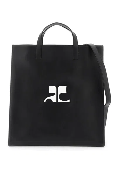 Courrèges Smooth Leather Heritage Tote Bag In 9 In Nero