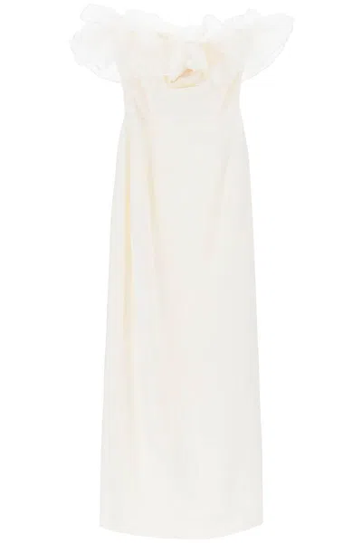 Alessandra Rich Strapless Dress With Organza Details In Bianco