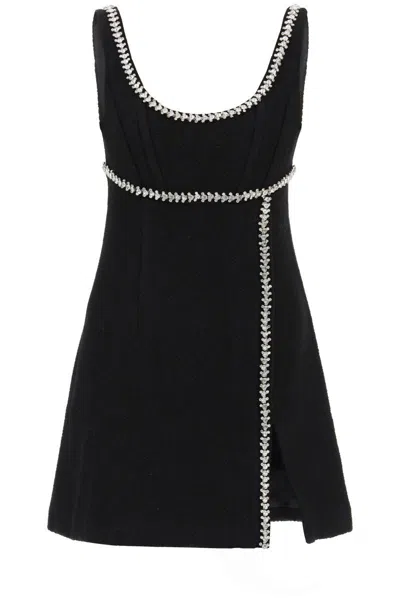 Self-portrait Texturized-wool Mini Dress With Crystals In Nero