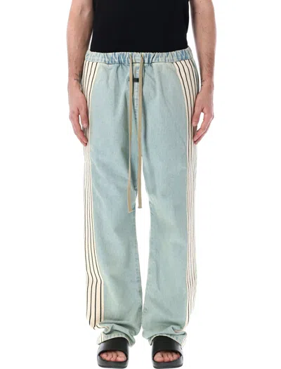 Fear Of God Forum Straight-leg Striped Canvas-trimmed Drawstring Jeans In Blue