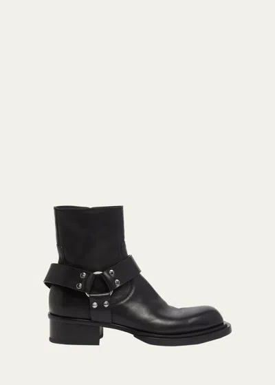 Alexander Mcqueen Men's Cuban Stack Leather Ankle Boots In Black