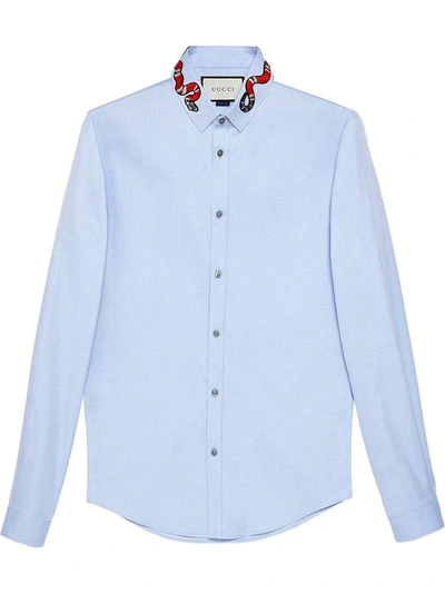 Gucci Duke Appliquéd Cotton Oxford Shirt In Blue