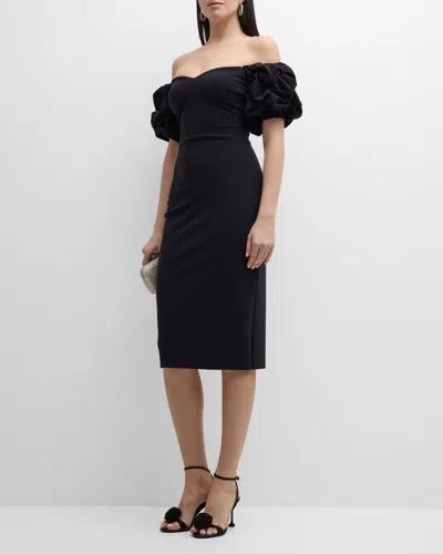 Chiara Boni La Petite Robe Gavril Off-shoulder Puff-sleeve Midi Dress In Black