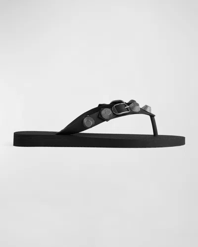 Balenciaga Cagole Studded Flip Flop Sandals In Black/silver