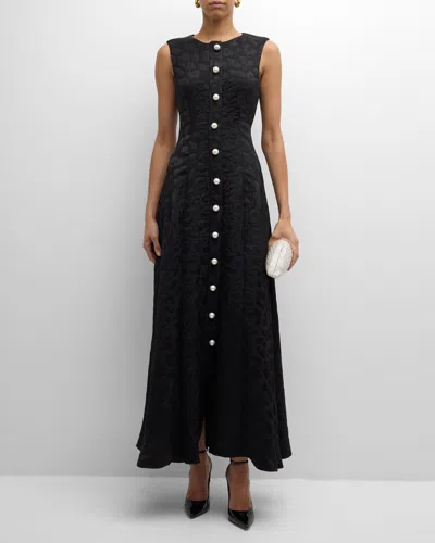 Adam Lippes Rory Panther Matelasse Button-front Maxi Dress In Black