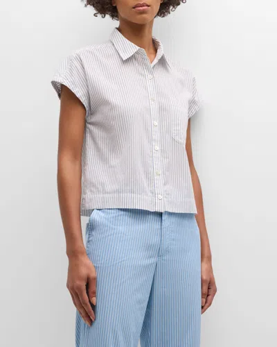 Atm Anthony Thomas Melillo Pinstripe Cotton Point-collar Short-sleeve Shirt In White /summer Sky