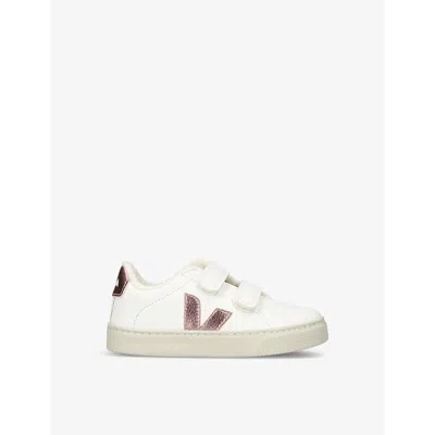 Veja Kids' Esplar Logo-embroidered Leather Low-top Trainers In White/oth