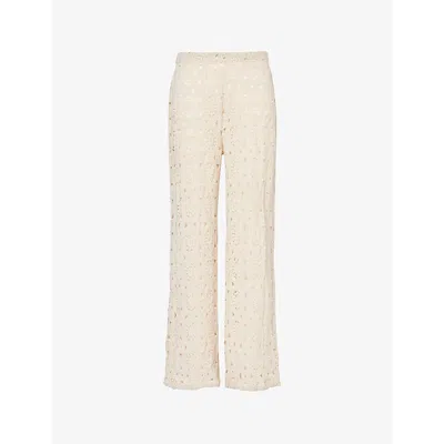4th & Reckless Soleil Crochet-knit Straight-leg Cotton-blend Trousers In Cream