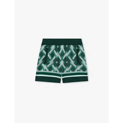 Reiss Boys Green Multi Kids Jack Abstract-print Elasticated-waist Knitted Shorts 4-13 Years