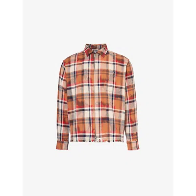 A Bathing Ape Mens Red Checked Abstract-pattern Cotton Shirt