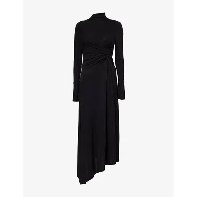 Victoria Beckham Womens Black Draped Slim-fit Woven Midi Dress