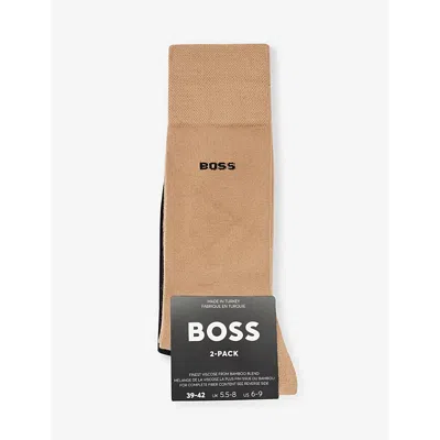 Hugo Boss Boss Mens Medium Beige Branded Pack Of Two Stretch-bamboo Blend Socks