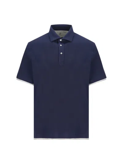 Brunello Cucinelli T-shirt And Polo In Prussian Blue+light Gray