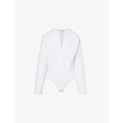 Alaïa Alaia Womens Blanc Long-sleeved Round-neck Cotton Bodysuit