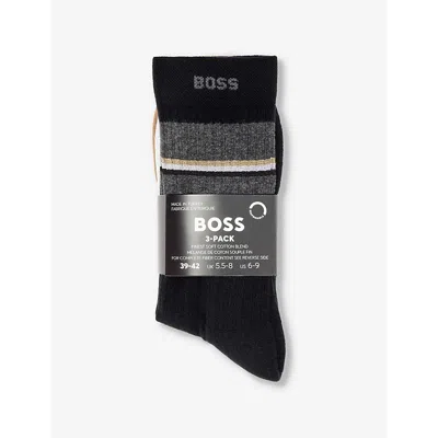 Hugo Boss Boss Mens Open Miscellaneous College Striped Pack Of Three Cotton-blend Socks