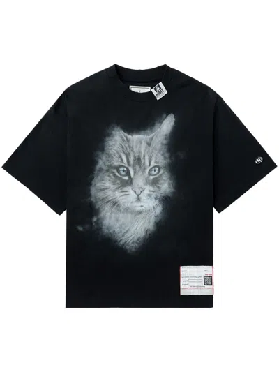Miharayasuhiro Cat-print Cotton T-shirt In Black