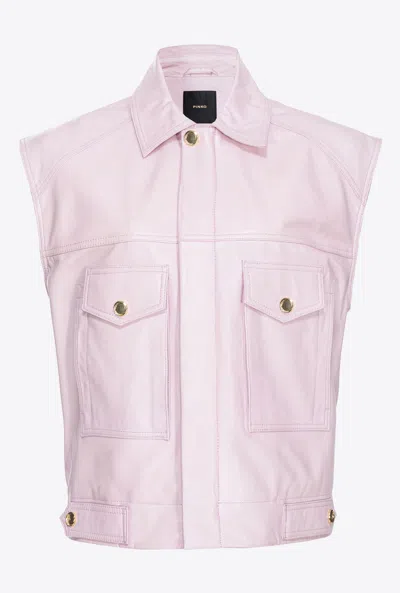 Pinko Sleeveless Leather Gilet In Pink Sweet Lilac