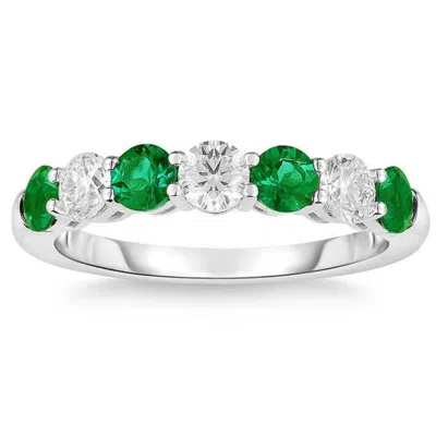 Pompeii3 1 1/2ct Tw Round Diamond & Created Emerald Wedding Anniversary Ring In 14k Gold In Multi