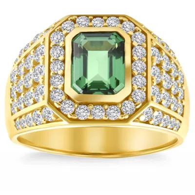 Pompeii3 4 1/2ct Emerald & Diamond Men's Ring 10k Yellow Gold Lab Grown In White