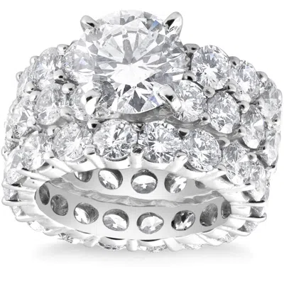 Pompeii3 15ct Tw Diamond Eternity Engagement Wedding Ring Set 14k White Gold Lab Grown