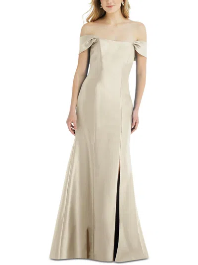 Alfred Sung Plus Womens Taffeta Sleeveless Evening Dress In White