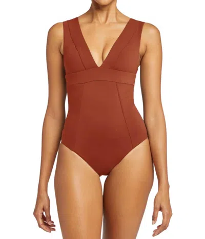 Vitamin A Aria Deep V Neck Swimsuit Bodysuit In Copper In Multi