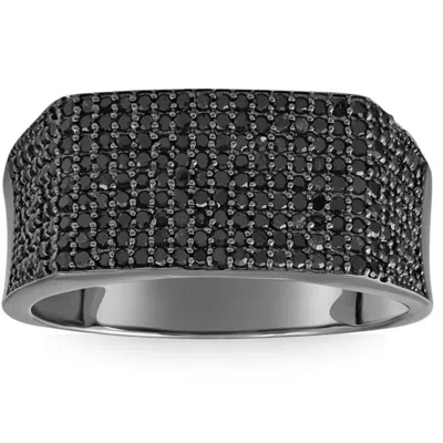 Pompeii3 1ct Black Diamond Men's Black Gold Pave Wedding Ring In Multi