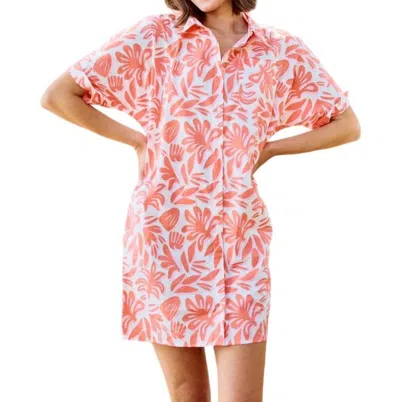 Michelle Mcdowell Printed Shirt Dress In Spring It On Coral In Multi