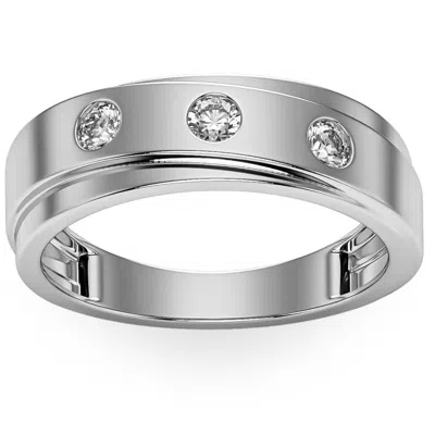 Pompeii3 1/2ct Diamond Ring Men's Lab Grown 3 Stone Polished Wedding Band In 10k Gold In Multi