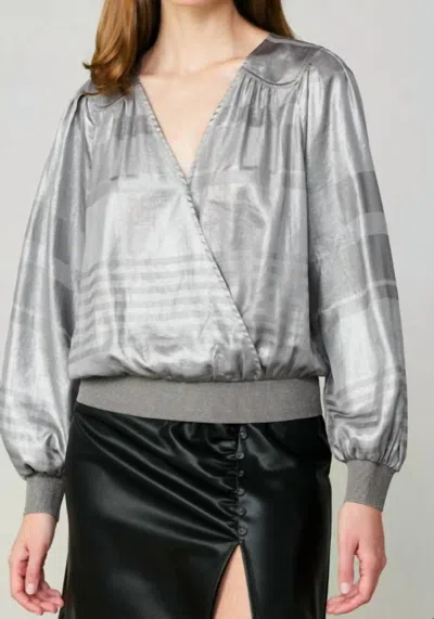 Current Air Metallic Surplice Blouse In Silver In Grey