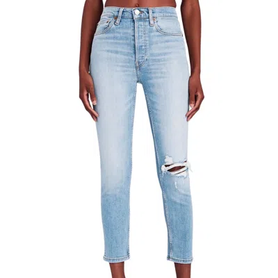 Re/done 90's High-rise Ankle Crop Jean In Worn Light Azure In Multi
