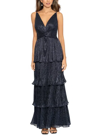 Betsy & Adam Womens Metallic Crinkled Evening Dress In Blue