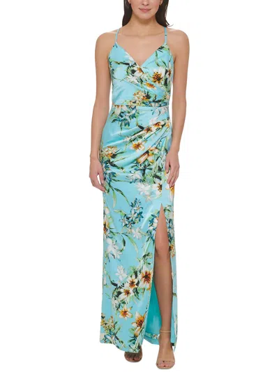 Vince Camuto Womens Floral Print Long Maxi Dress In Blue