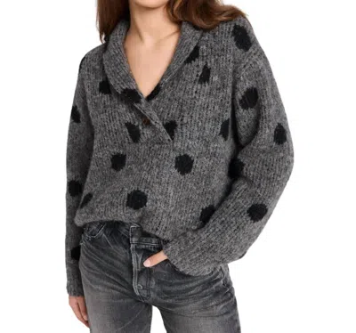 The Great Polkadot Henley Pullover Sweater In Charcoal In Pink