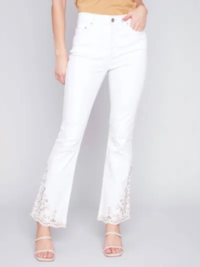 Charlie B Embroidered Bootcut Pants In White