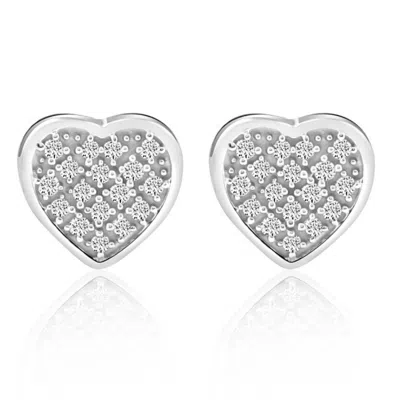 Pompeii3 Pave Diamond Heart Studs Screw Back Earrings In White Or Yellow Gold 10k