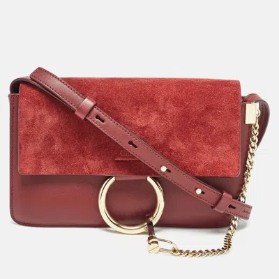 Chloé Leather And Suede Small Faye Shoulder Bag In Red
