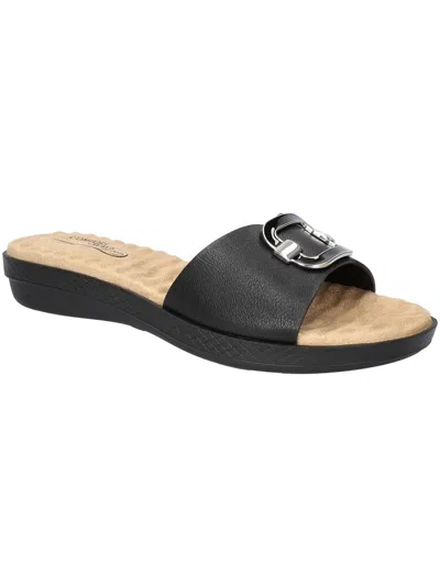 Easy Street Sunshine Womens Faux Leather Slide Sandals In Black